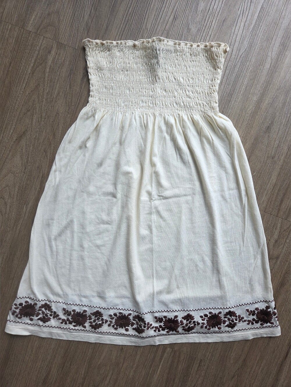 Vtg Y2K Abercrombie & Fitch Smocked Floral Babydoll Tube Top Cream Brown Size M